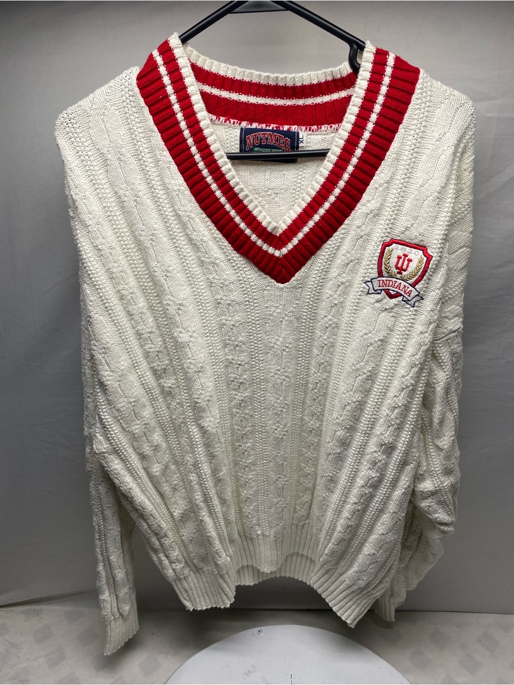 Vintage Nutmeg Mills Indiana University Varsity Sweater Hoosiers size XL VTG 90s